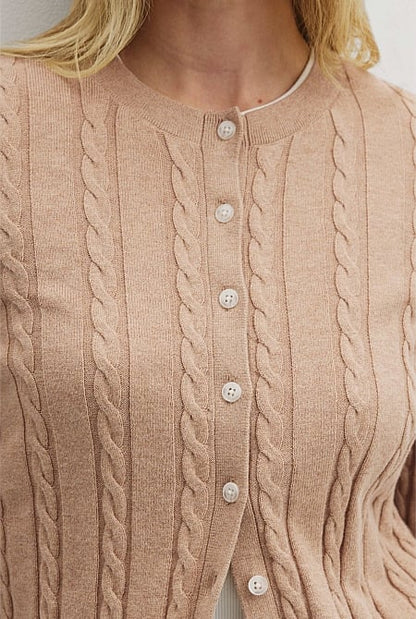 Organically Grown Cotton Blend Cable Knit Cardigan
