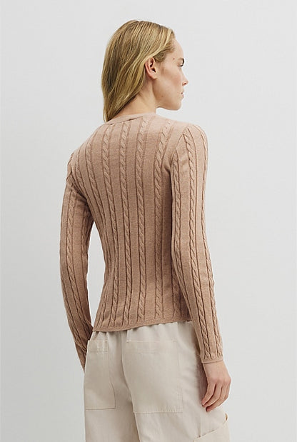 Organically Grown Cotton Blend Cable Knit Cardigan