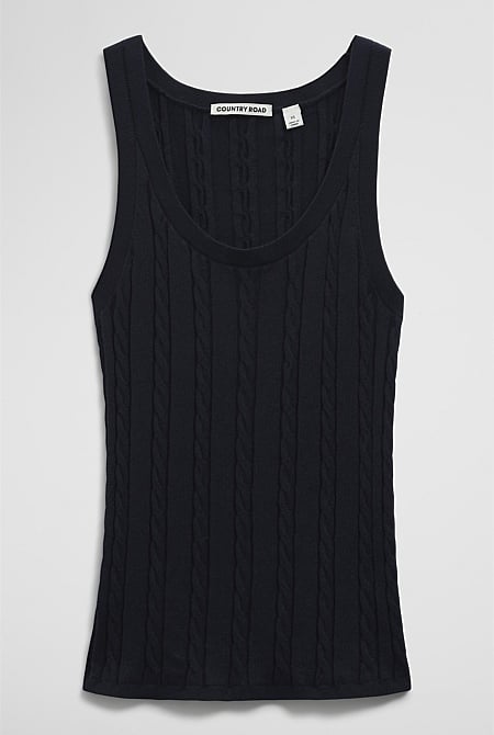 Organically Grown Cotton Blend Cable Knit Tank