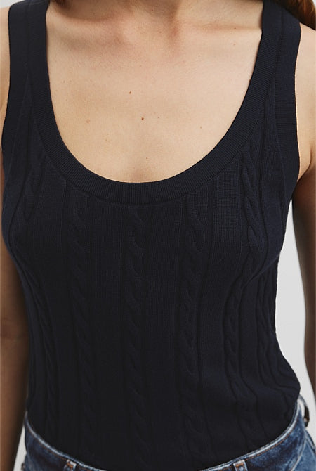 Organically Grown Cotton Blend Cable Knit Tank