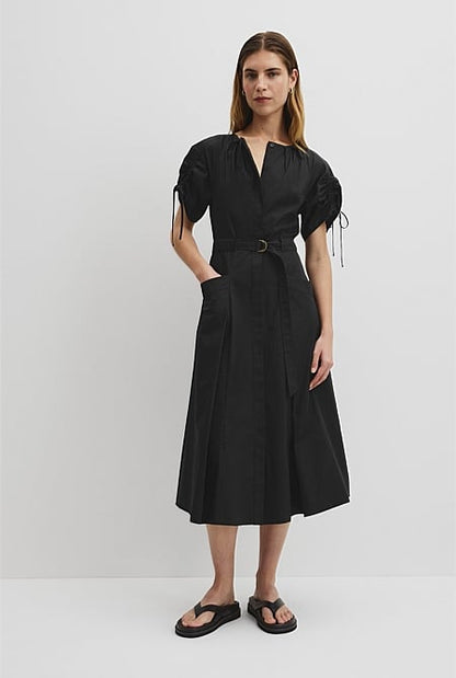 Gathered Sleeve Midi Dress