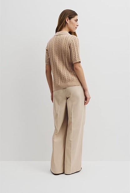 Organically Grown Cotton Blend Cable Polo Knit