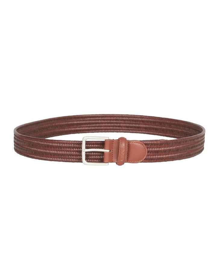 Leather Elastic Braided Belt in Tan
