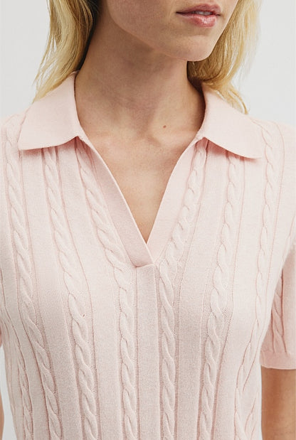 Organically Grown Cotton Blend Cable Polo Knit