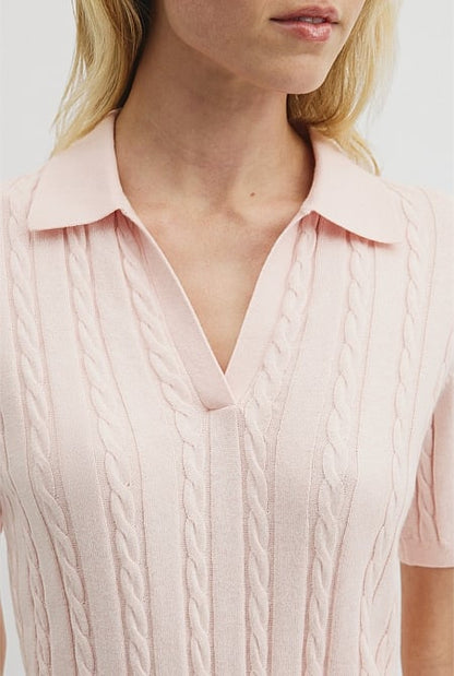 Organically Grown Cotton Blend Cable Polo Knit