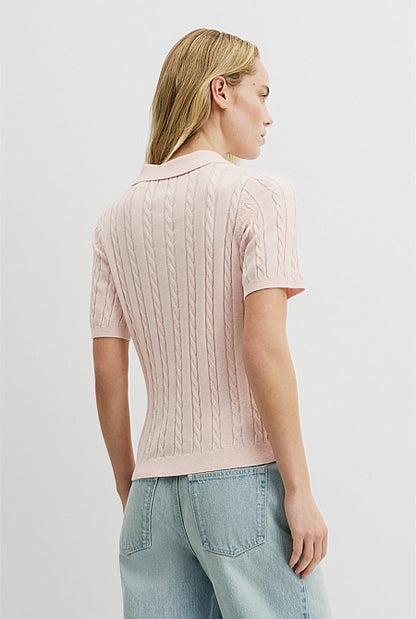 Organically Grown Cotton Blend Cable Polo Knit