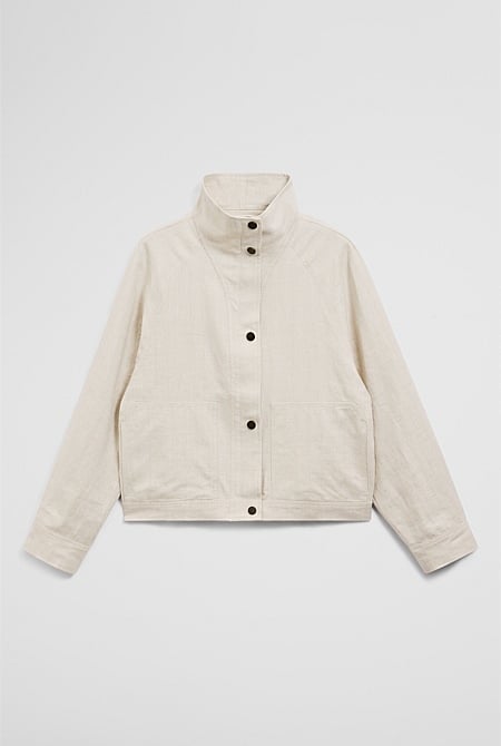 Linen Funnel Neck Jacket