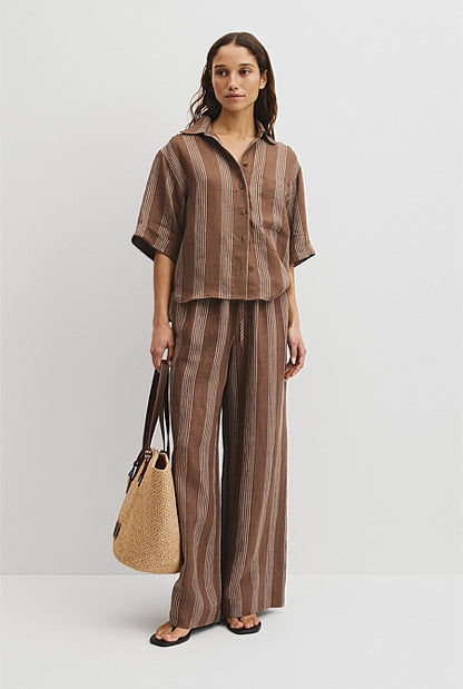 Stripe Short Sleeve Linen Shirt