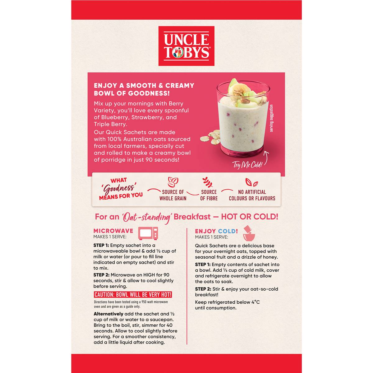 Uncle Tobys Oats Sachets Berry Variety 10 pack 350g