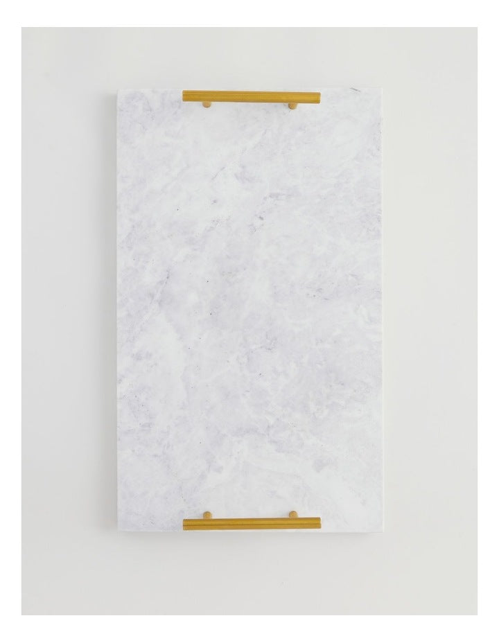 Sierra Rectangular Marble Tray with Gold Handles