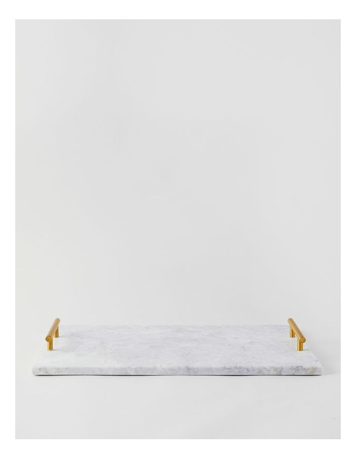 Sierra Rectangular Marble Tray with Gold Handles