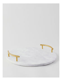 Sierra Round Marble Tray with Gold Handles