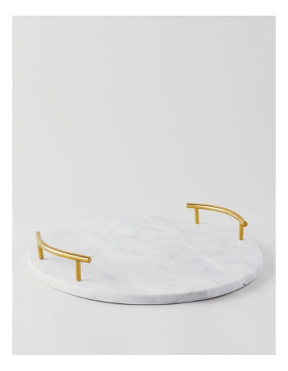 Sierra Round Marble Tray with Gold Handles