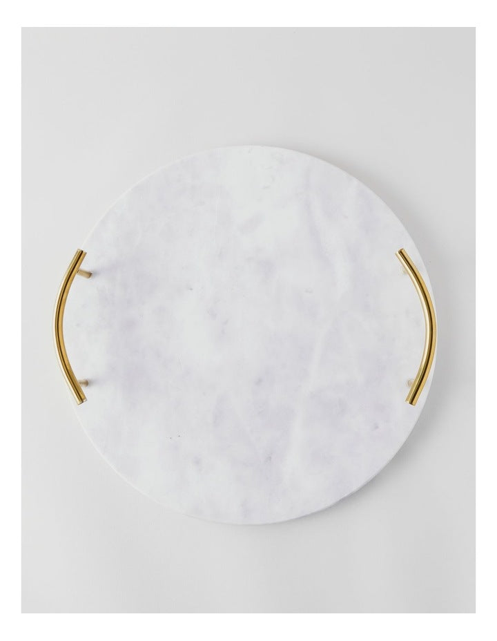 Sierra Round Marble Tray with Gold Handles