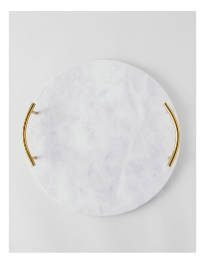 Sierra Round Marble Tray with Gold Handles