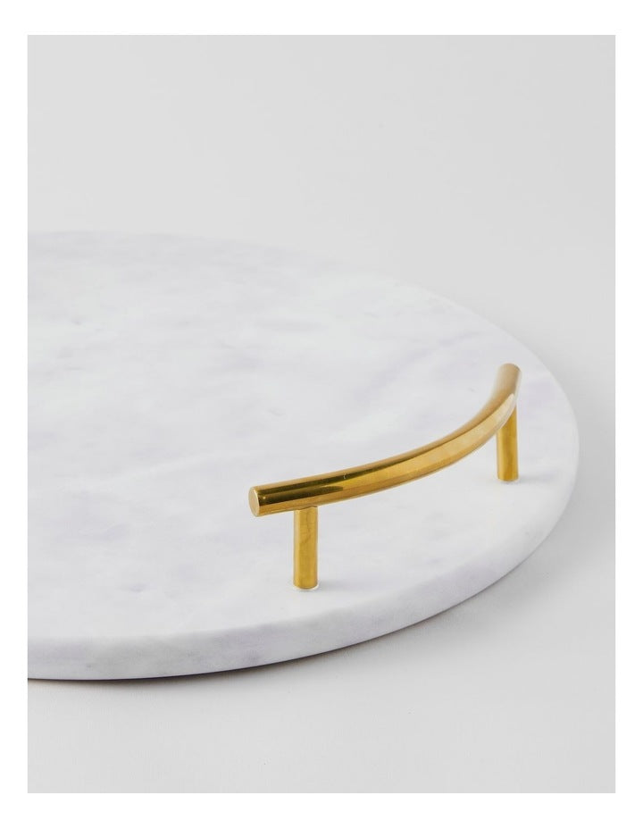 Sierra Round Marble Tray with Gold Handles