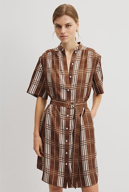 Check Silk Shirt Dress
