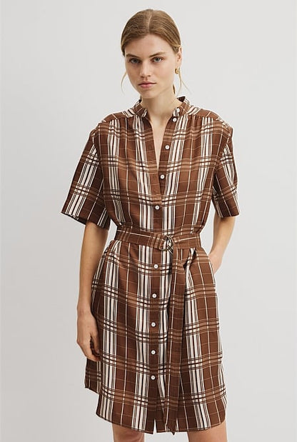 Check Silk Shirt Dress