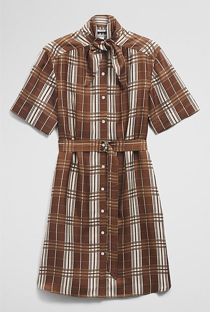 Check Silk Shirt Dress