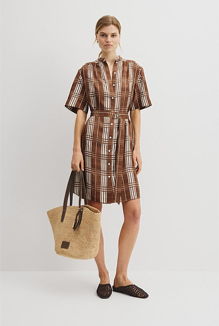 Check Silk Shirt Dress