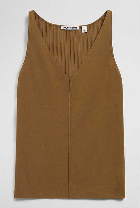V-Neck Rib Detail Knit Tank