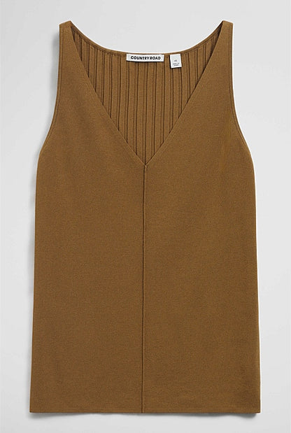 V-Neck Rib Detail Knit Tank