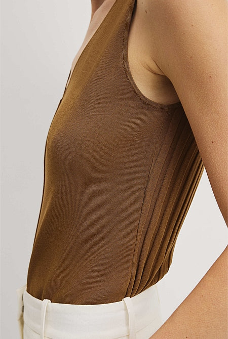 V-Neck Rib Detail Knit Tank