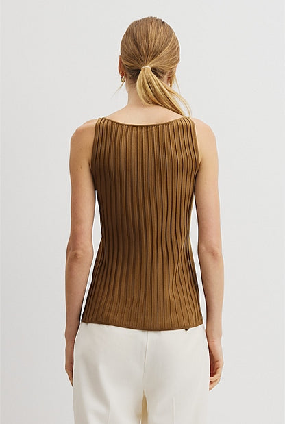 V-Neck Rib Detail Knit Tank