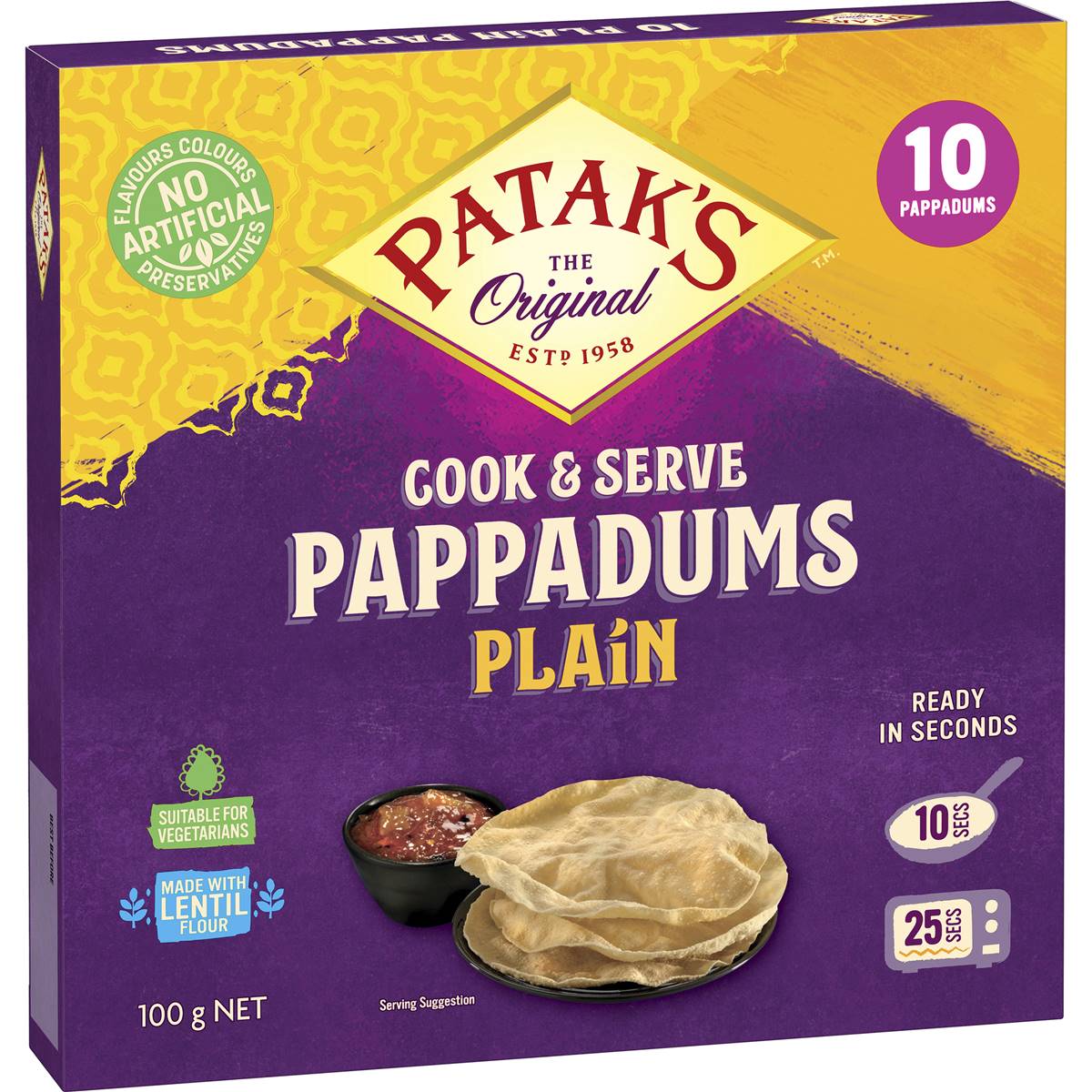 Patak's Cook To Eat Pappadums Plain 100g