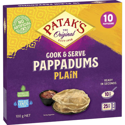 Patak's Cook To Eat Pappadums Plain 100g