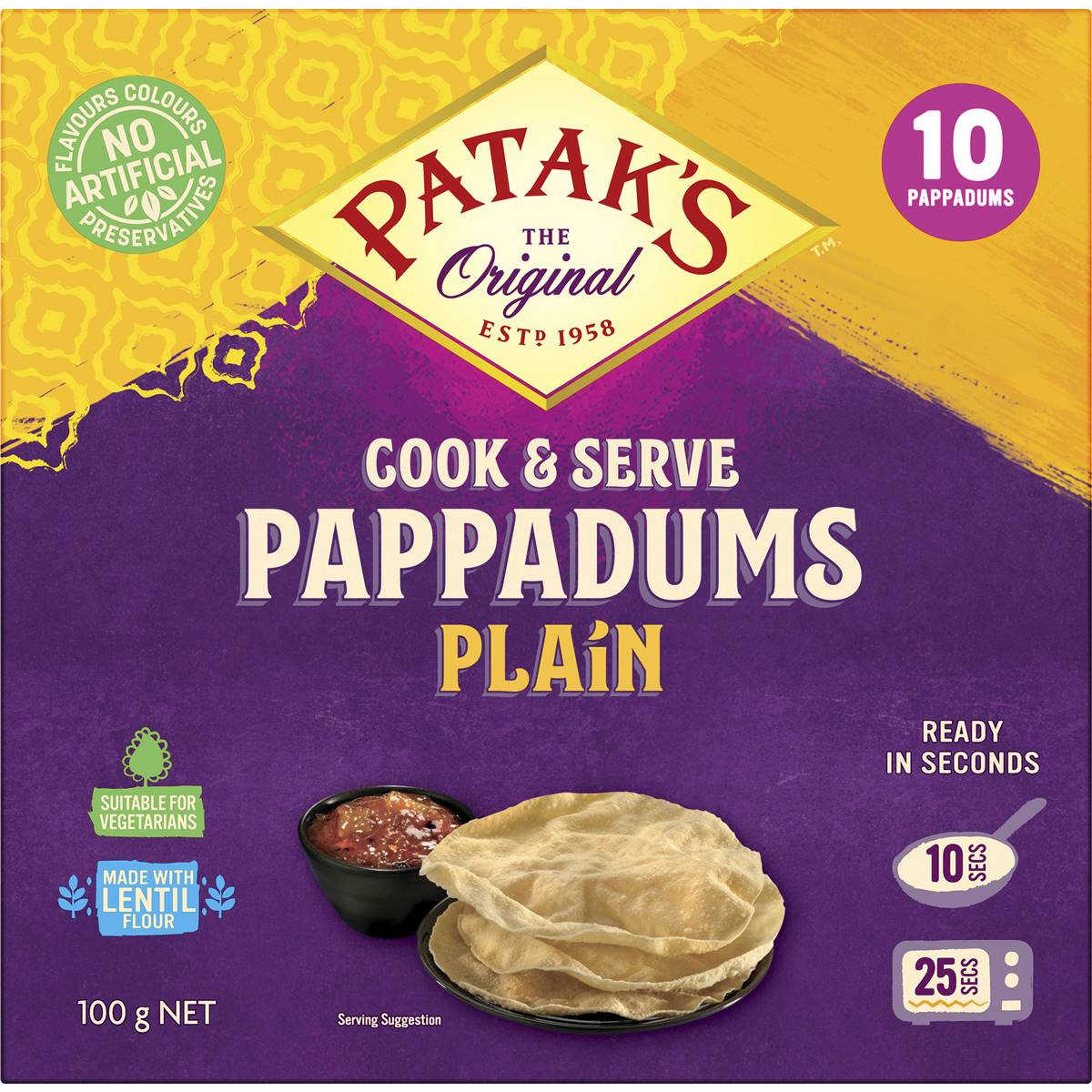 Patak's Cook To Eat Pappadums Plain 100g