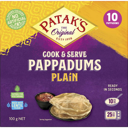 Patak's Cook To Eat Pappadums Plain 100g