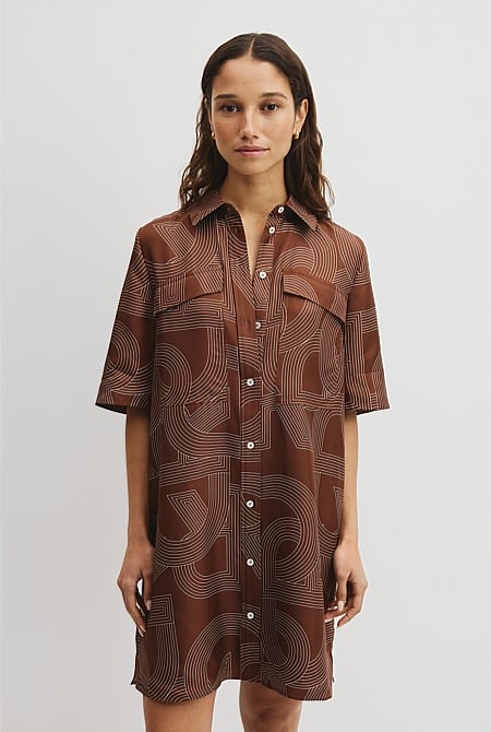 Logo Washable Silk Shirt Dress
