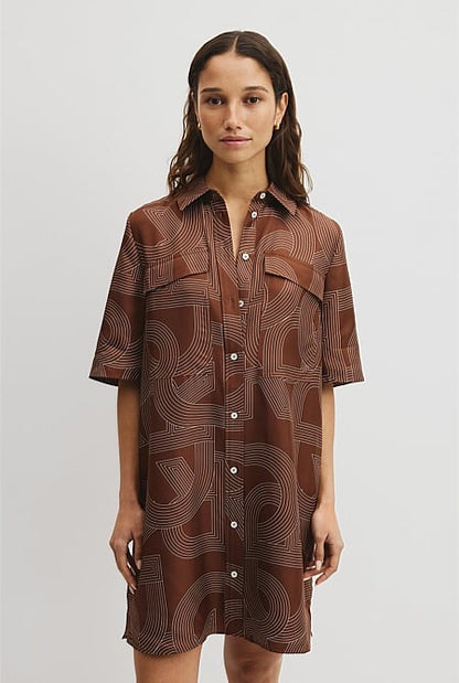 Logo Washable Silk Shirt Dress