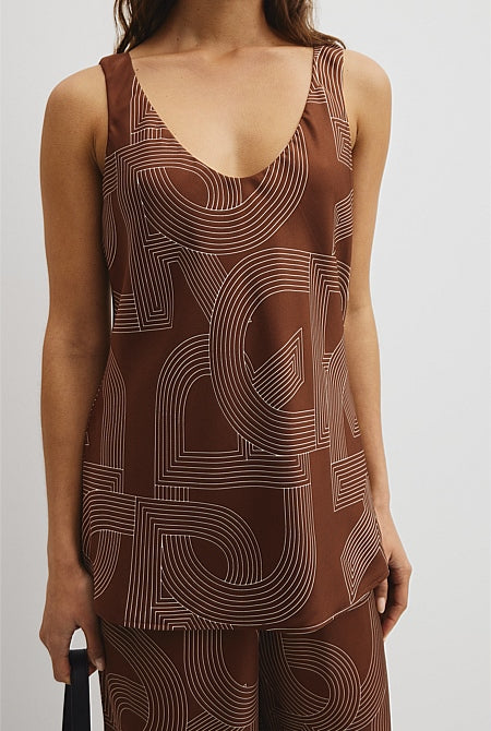Logo Washable Silk Scoop Tank