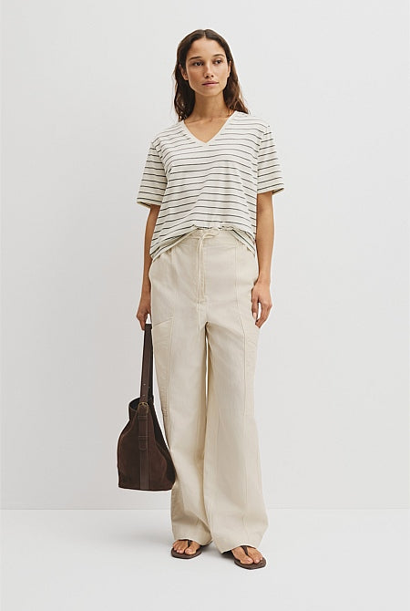 Australian Cotton Stripe V-Neck T-Shirt