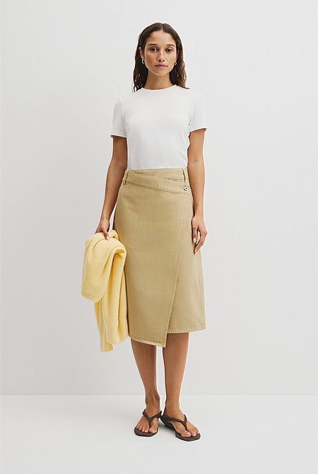 Denim Wrap Midi Skirt