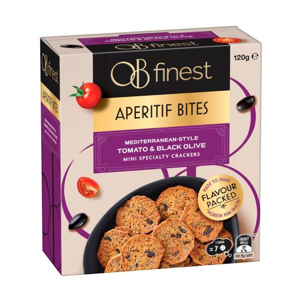 OB FINEST TOMATO & BLACK OLIVE BITES 120G