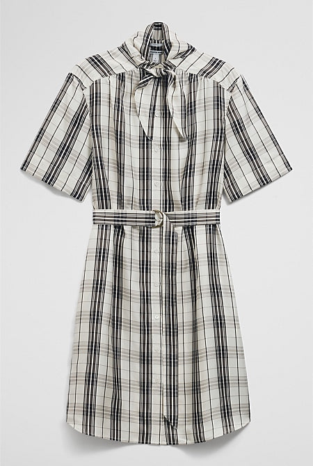 Check Silk Shirt Dress
