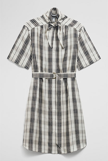Check Silk Shirt Dress