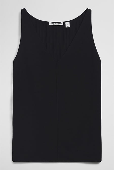 V-Neck Rib Detail Knit Tank
