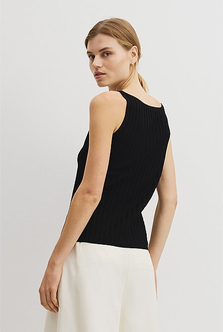 V-Neck Rib Detail Knit Tank