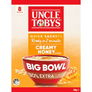Uncle Tobys Oats Quick Sachets Big Bowl Creamy Honey Porridge 368g