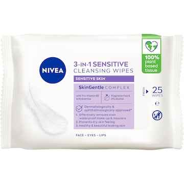 Nivea Sensitive Biodegradable Face Cleansing Makeup Wipes 25 pack