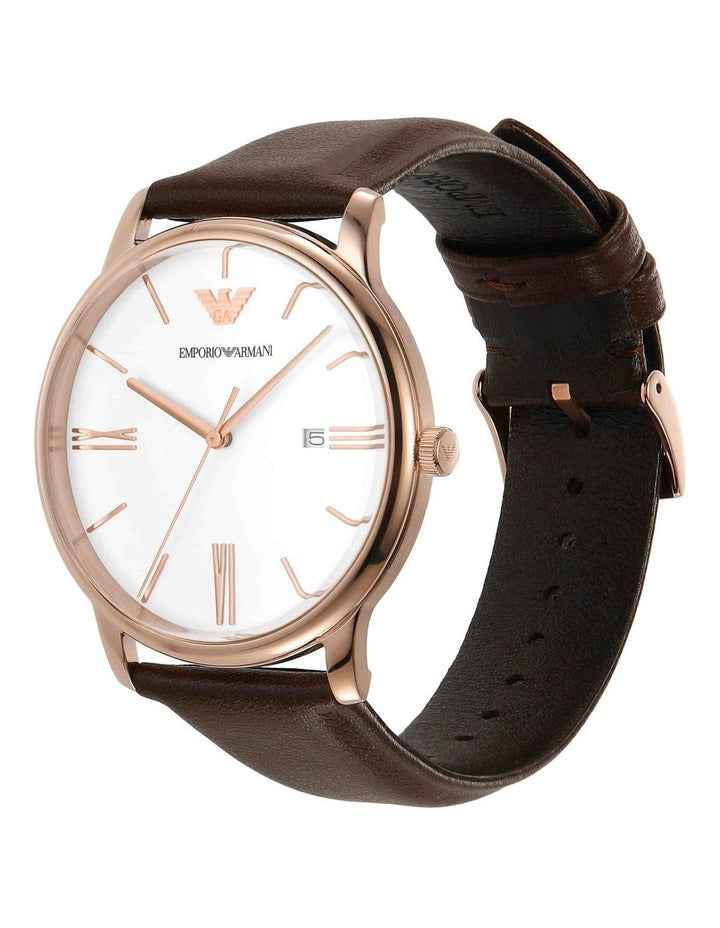 Men's Analogue Watch with Brown Leather Strap