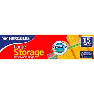 Hercules Resealable Large Storage Bags 15 pack