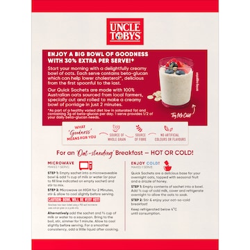Uncle Tobys Oats Quick Sachets Big Bowl Original Porridge 368g