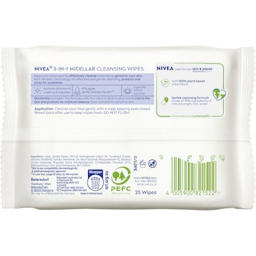 Nivea Micellar Biodegradable Face Cleansing Makeup Wipes 25 pack