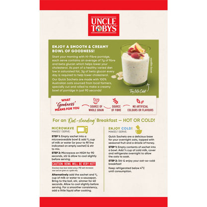 Uncle Tobys Oats Quick Sachets Hi-Fibre Porridge 320g