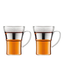 Assam Coffee Glass 2 Piece With Steel Handle in Clear